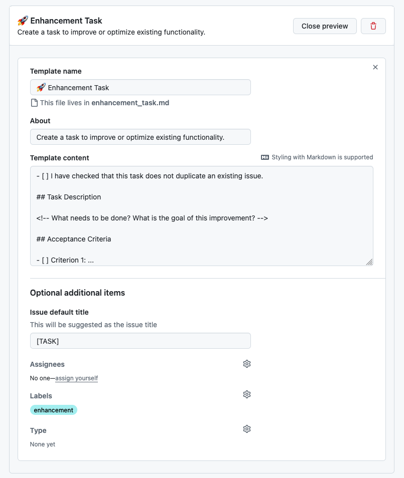 gh templates 3 enhancement task