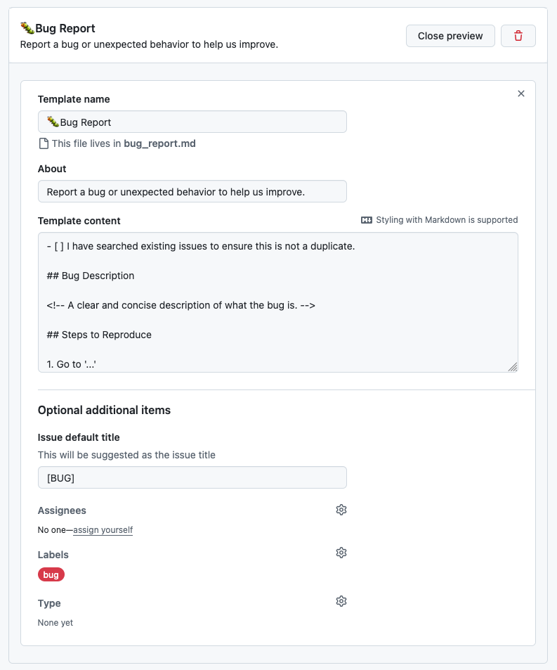 gh templates 4 bug report